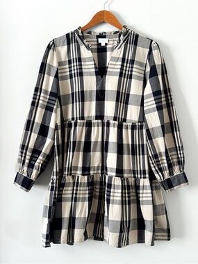 MudPie Plaid Fit & Flare Ruffle Collar Mini Dress - Size L